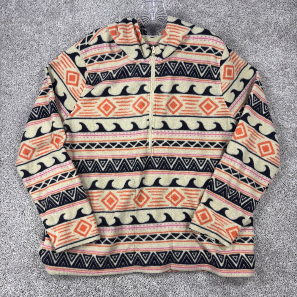 O'Neill Womens XXL Fleece Hoodie Quarter Zip Aztec Wave Print Cream Orange